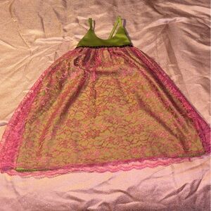 Elegant Pink Lace and Green Satin Kids Dress
